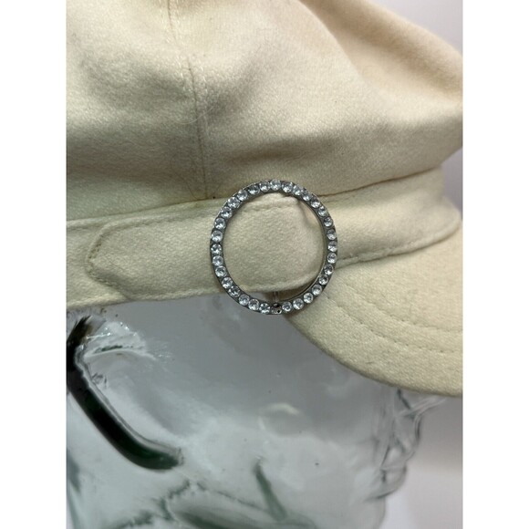 Vintage 1960s Cream Style Peaked Hat Cap Rhinestone Pin Detail - Picture 3 of 7